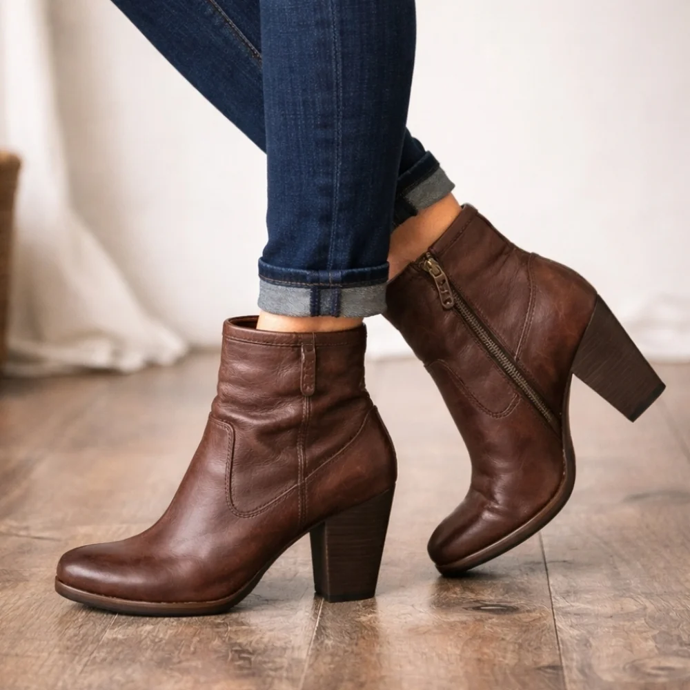Frye Patty Artisan Zip Rustic Boho Leather, Block Heel Bootoe 6M